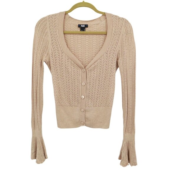 Paige Alvida Silk Cardigan Womens XS Beige Classic Dainty Boho Preppy Academia - Picture 1 of 16